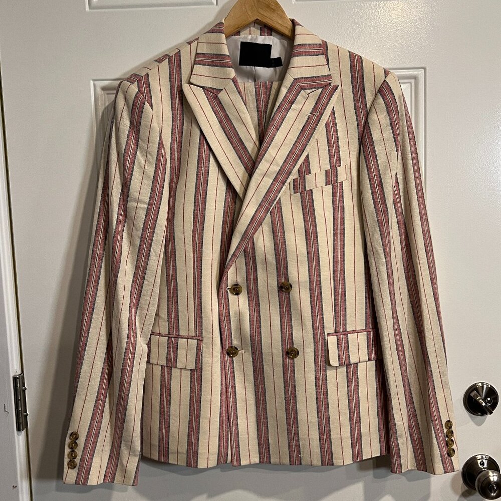 ASOS Red/White/Blue Striped Double Breasted Suit Size 40R